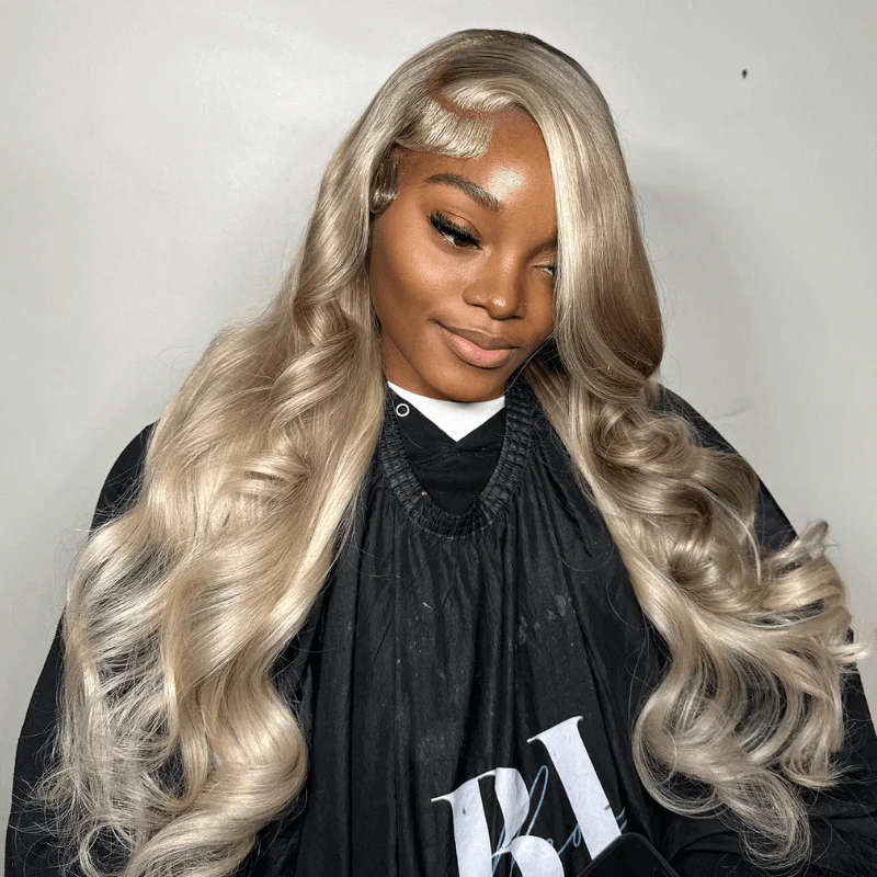 SZC Ash Gray Blonde 13x4 Lace Front 200 Density Body Wave Hair Wigs - Image 6