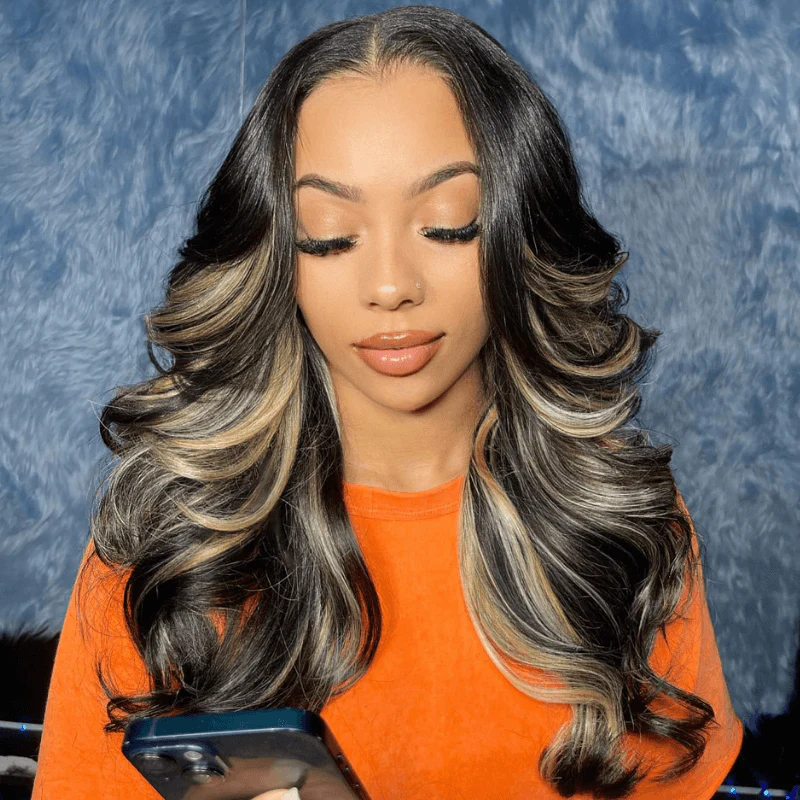 SZC Balayage Black Brown Highlights 200 Density HD Lace Front Hair Wig - Image 5