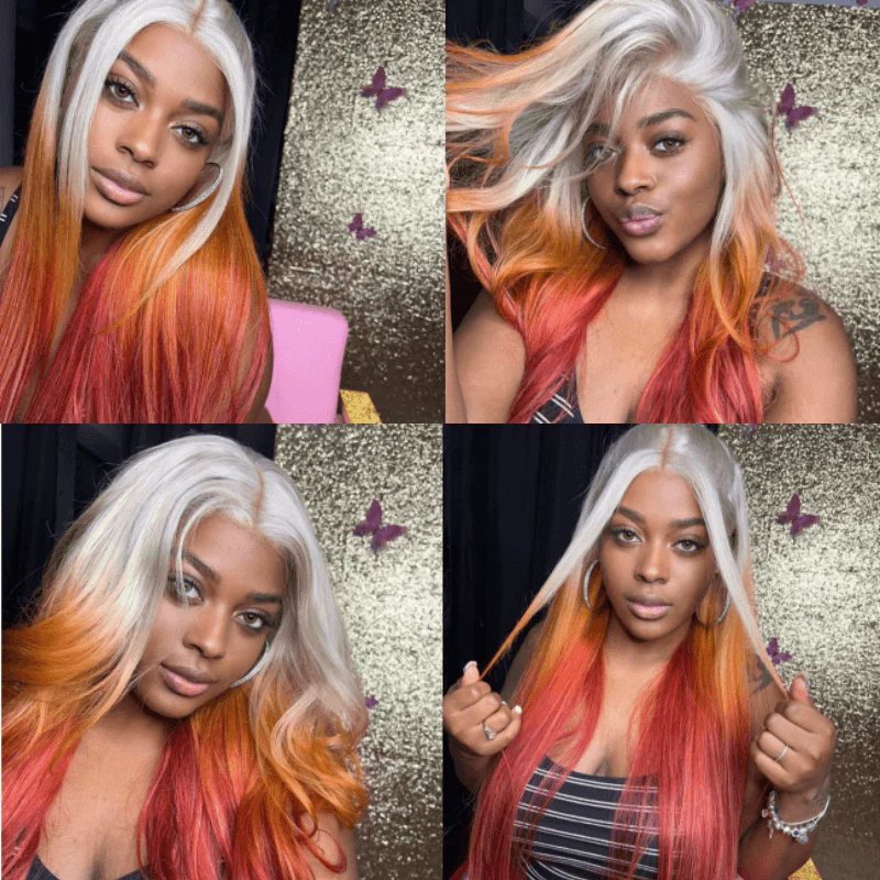 SZC Ombre Gray Ginger Orange Red Color Lace Front Virgin Human Hair Wigs - Image 6